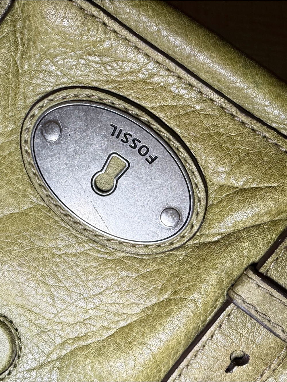 Fossil Olive Green Leather Crossbody Bag Vintage Distressed Satchel - Picture 10 of 13